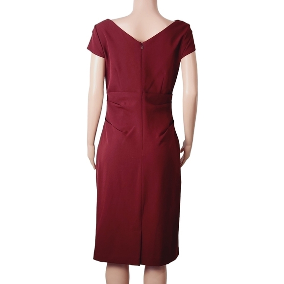 ADRIANNA Papell Asymmetrical Brick Red Crinkled Midi Sheath Dress Size: 10 - Picture 5 of 13